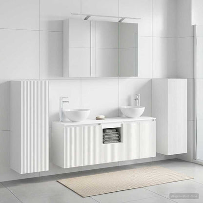 Bathroom Furniture Set 6 pcs White Engineered Wood and Glass