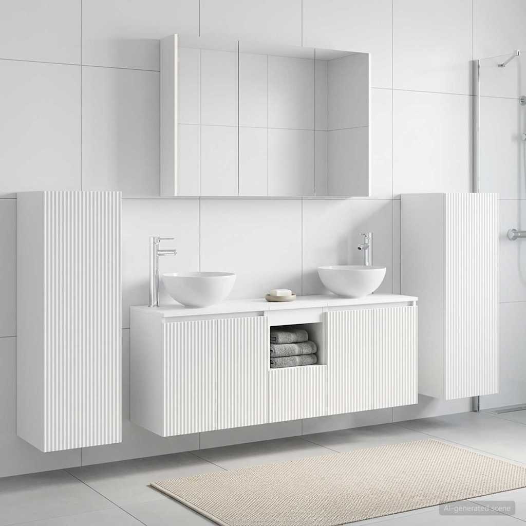 Bathroom Furniture Set 6 pcs White Engineered Wood and Glass