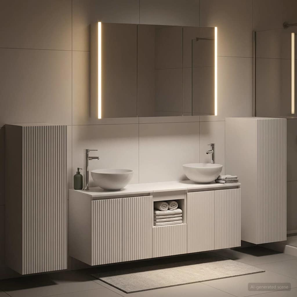 Bathroom Furniture Set 6 pcs White Engineered Wood and Glass
