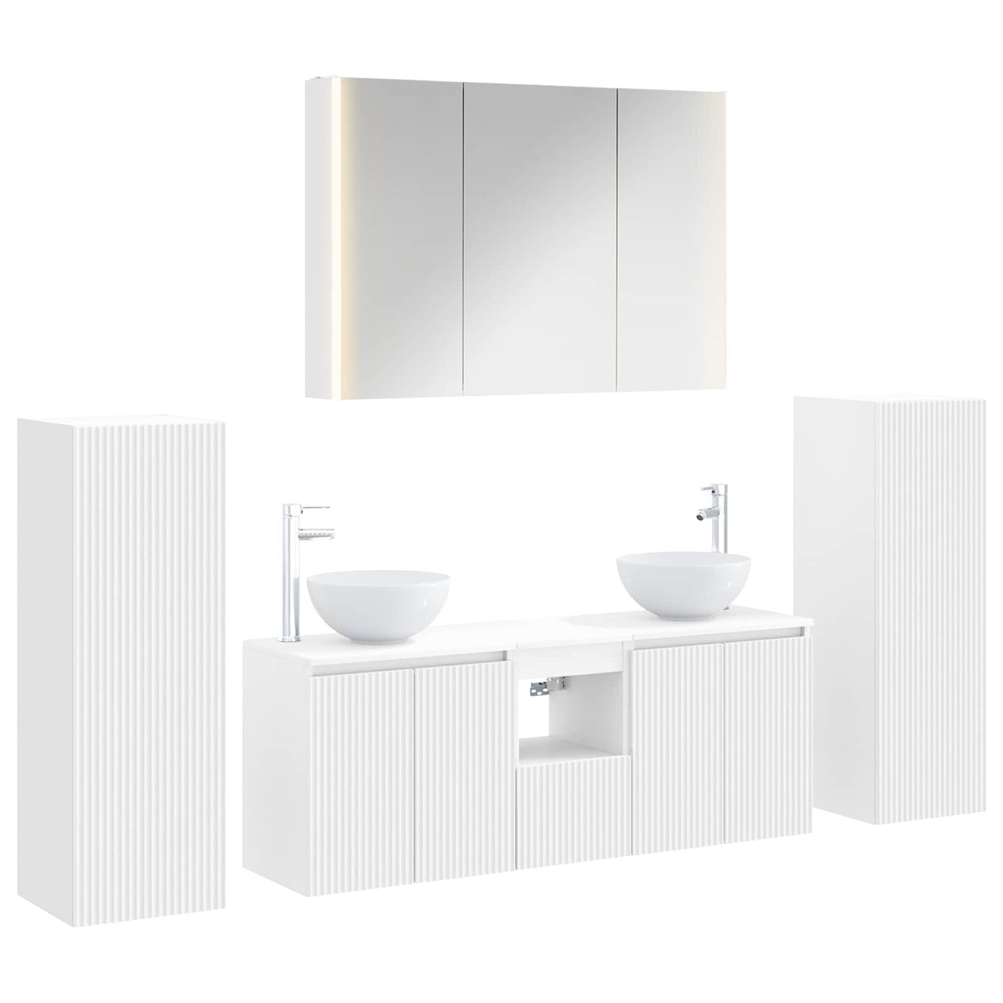 Bathroom Furniture Set 6 pcs White Engineered Wood and Glass