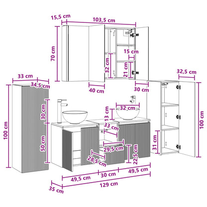 Bathroom Furniture Set 6 pcs Concrete Grey