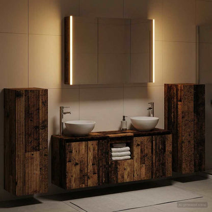 Bathroom Furniture Set 6 pcs Old Wood Engineered Wood and Glass