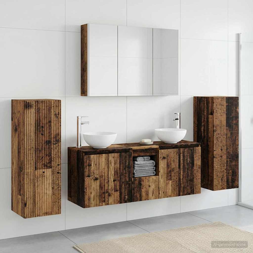 Bathroom Furniture Set 6 pcs Old Wood Engineered Wood and Glass