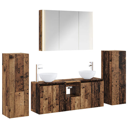 Bathroom Furniture Set 6 pcs Old Wood Engineered Wood and Glass