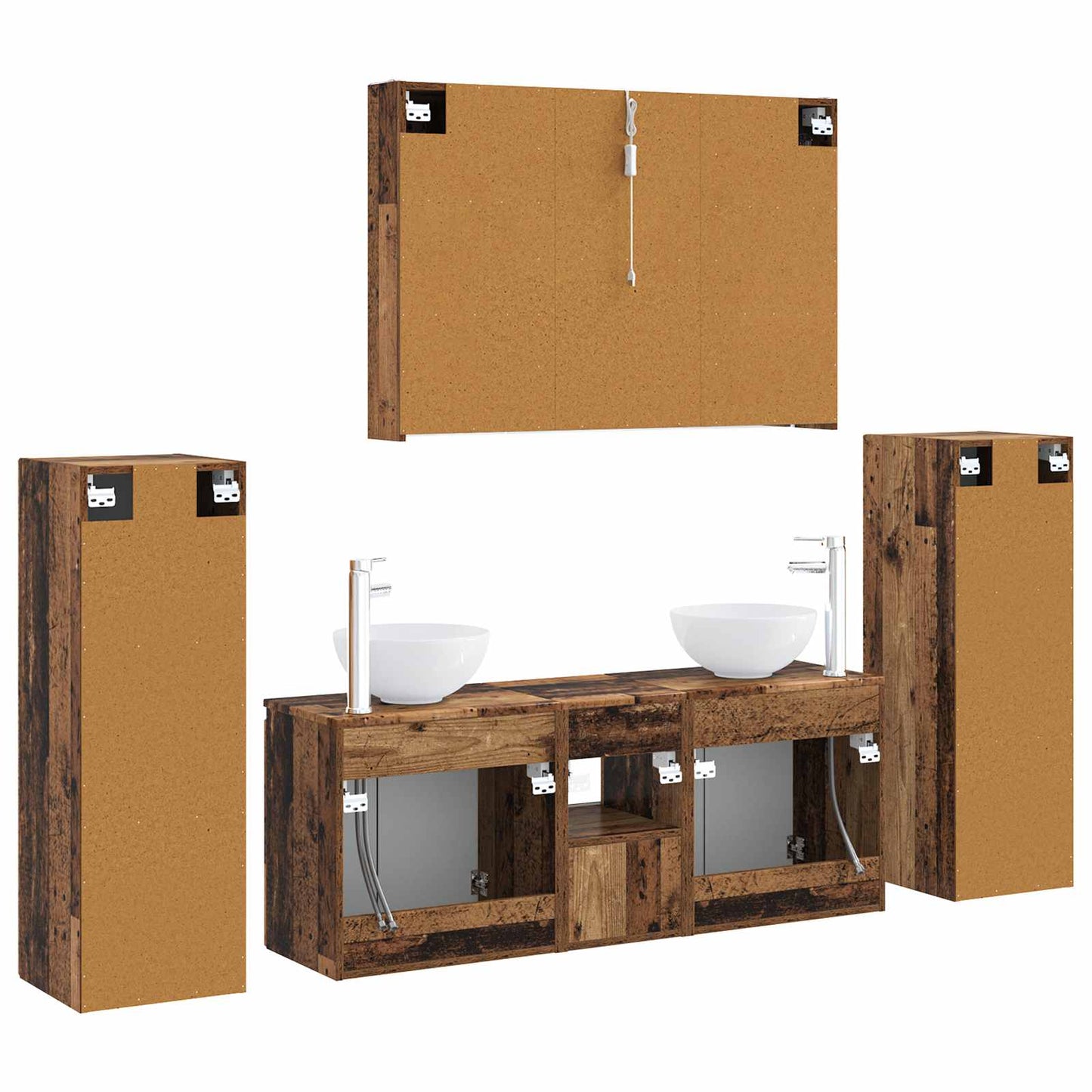 Bathroom Furniture Set 6 pcs Old Wood Engineered Wood and Glass