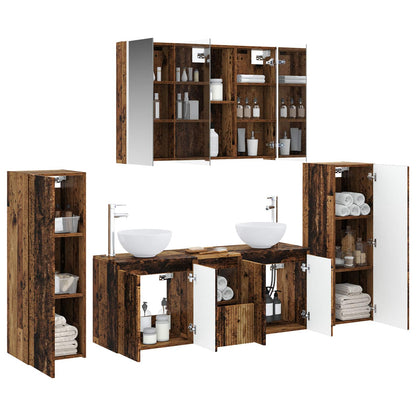 Bathroom Furniture Set 6 pcs Old Wood Engineered Wood and Glass