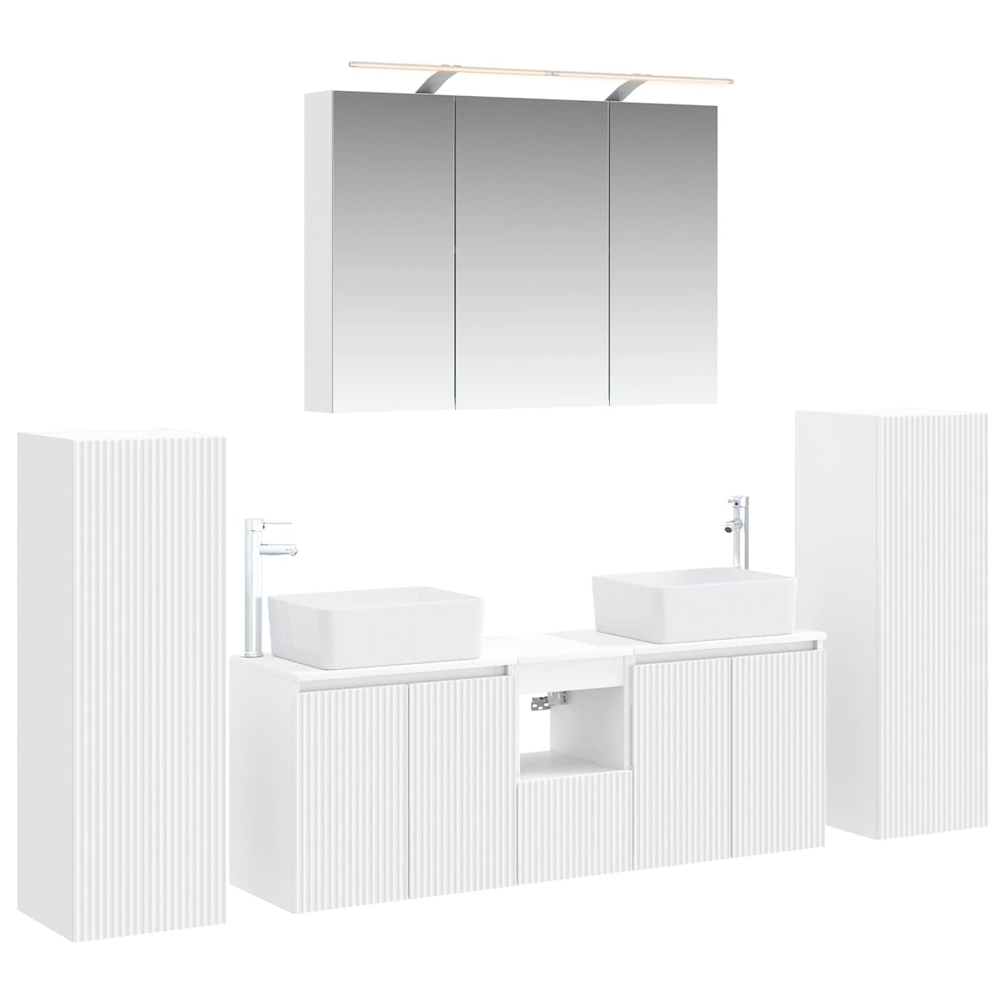 Bathroom Furniture Set 6 pcs White Engineered Wood and Glass