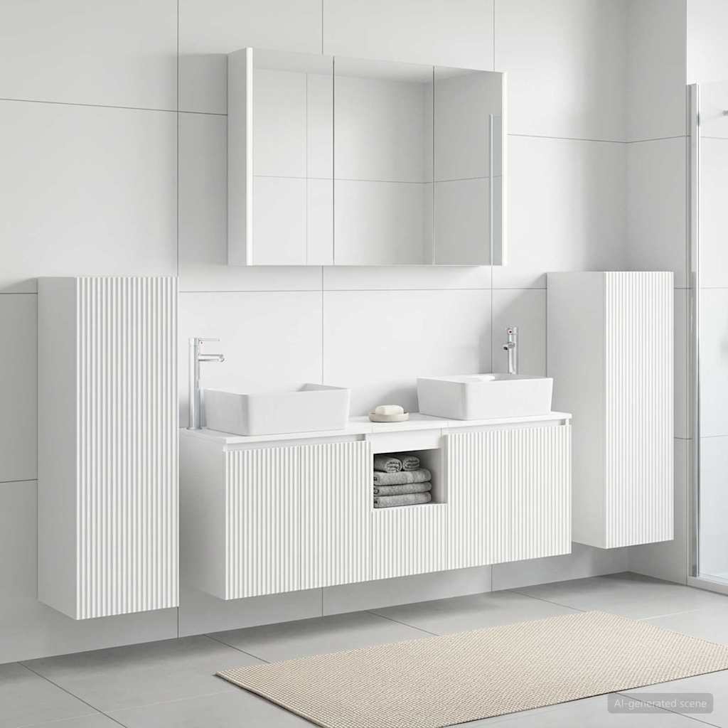 Bathroom Furniture Set 6 pcs White Engineered Wood and Glass