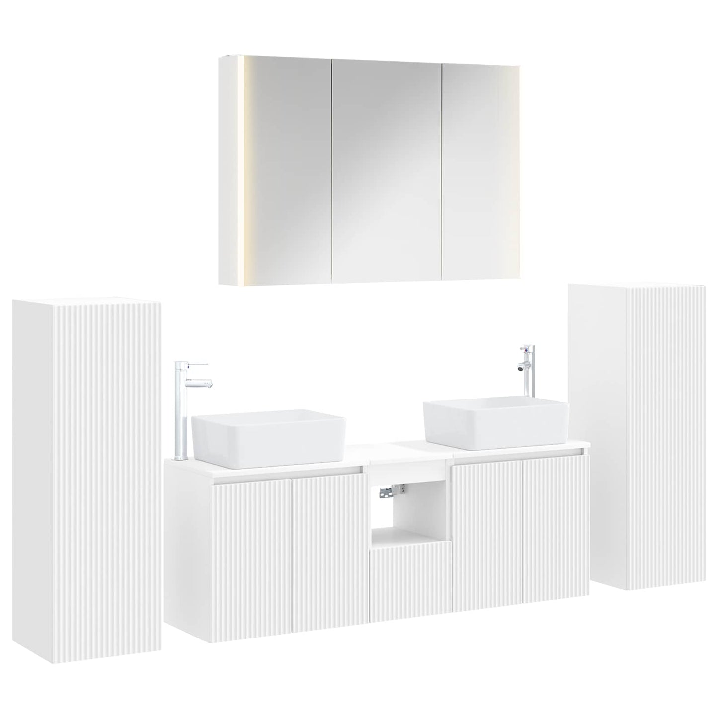 Bathroom Furniture Set 6 pcs White Engineered Wood and Glass