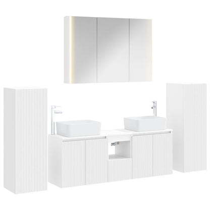 Bathroom Furniture Set 6 pcs White Engineered Wood and Glass