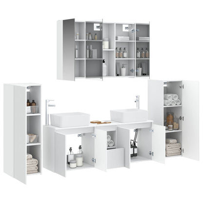 Bathroom Furniture Set 6 pcs White Engineered Wood and Glass