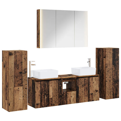 Bathroom Furniture Set 6 pcs Old Wood Engineered Wood and Glass