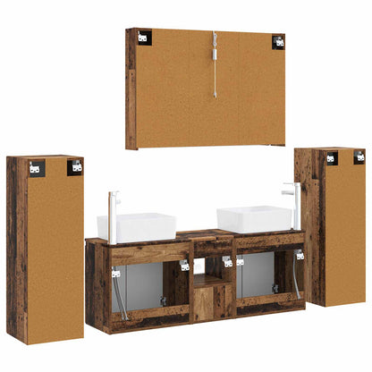 Bathroom Furniture Set 6 pcs Old Wood Engineered Wood and Glass