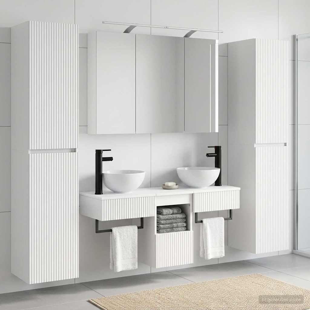 Bathroom Furniture Set 6 pcs White Engineered Wood and Glass