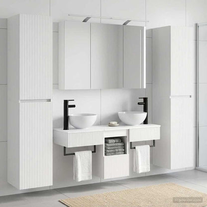 Bathroom Furniture Set 6 pcs White Engineered Wood and Glass