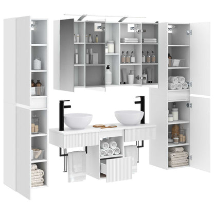 Bathroom Furniture Set 6 pcs White Engineered Wood and Glass