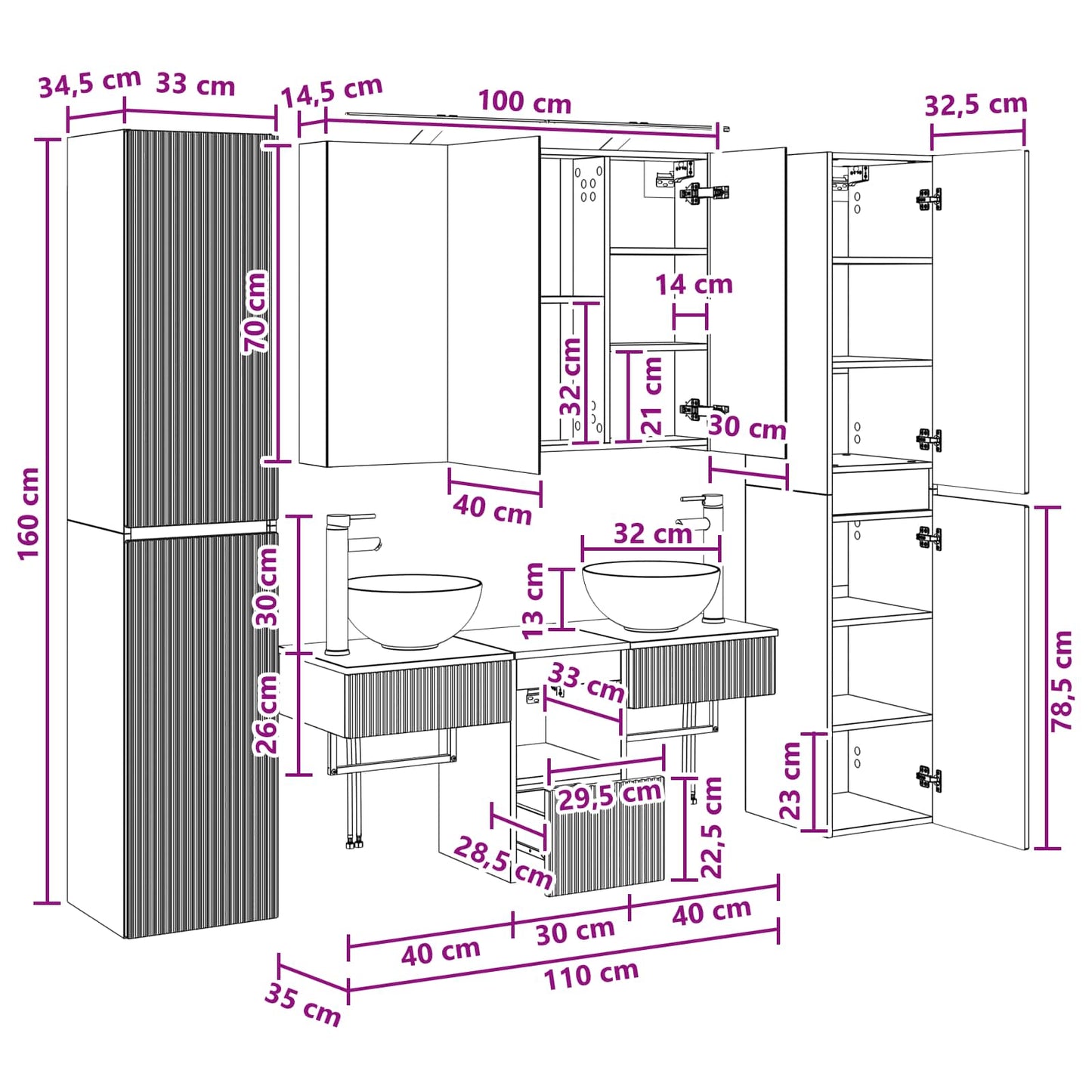 Bathroom Furniture Set 6 pcs Concrete Grey
