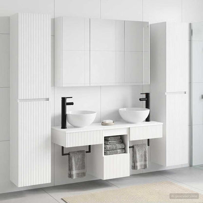 Bathroom Furniture Set 6 pcs White Engineered Wood and Glass