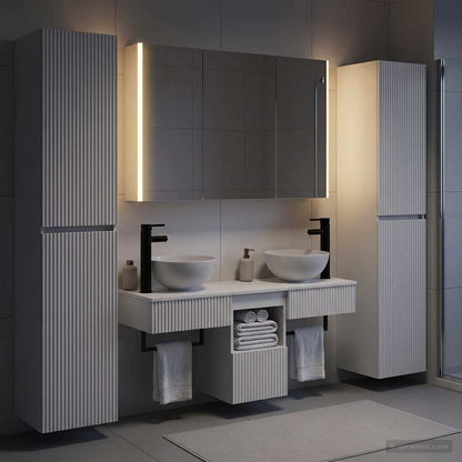 Bathroom Furniture Set 6 pcs White Engineered Wood and Glass