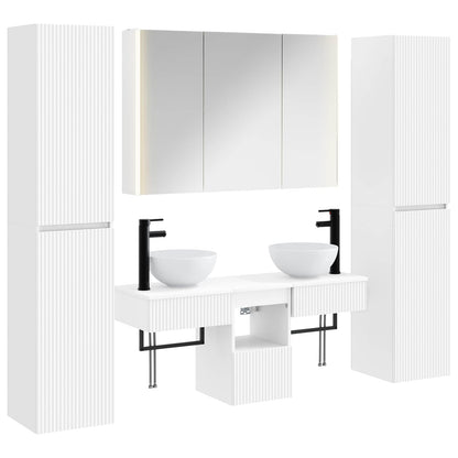 Bathroom Furniture Set 6 pcs White Engineered Wood and Glass
