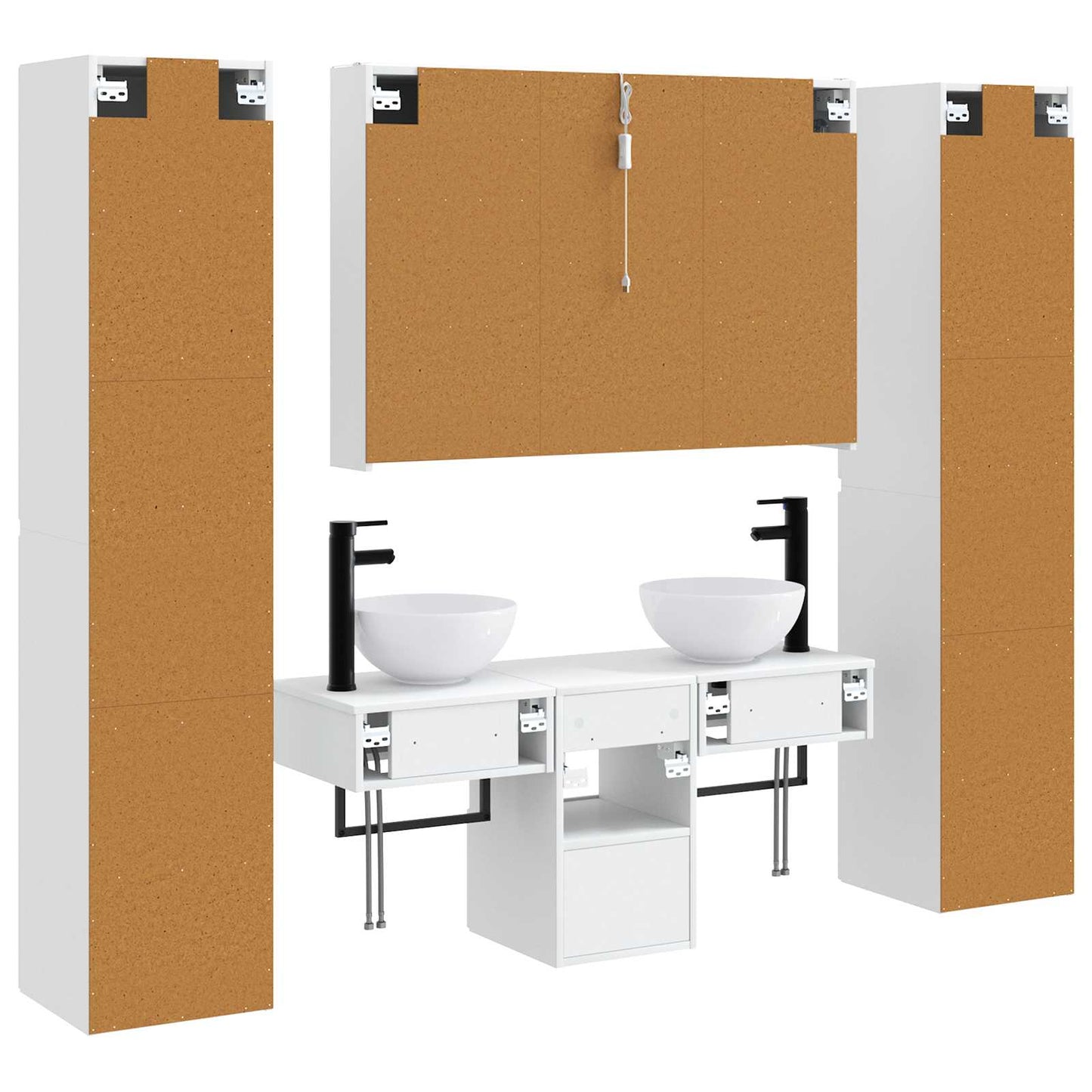 Bathroom Furniture Set 6 pcs White Engineered Wood and Glass