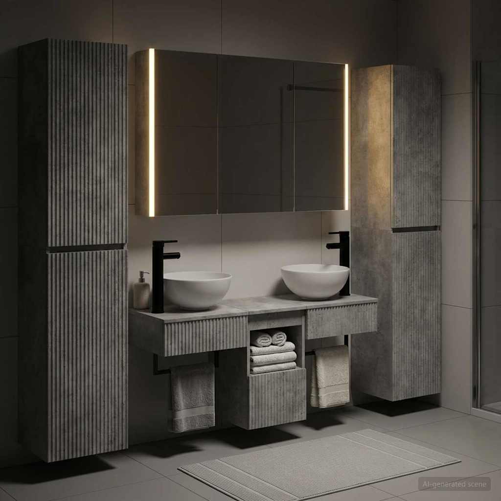 Bathroom Furniture Set 6 pcs Concrete Grey