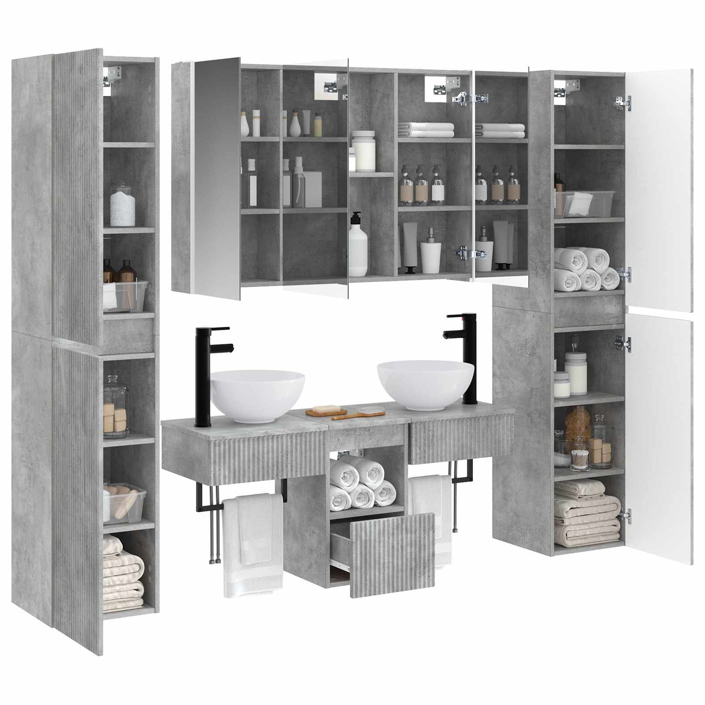 Bathroom Furniture Set 6 pcs Concrete Grey