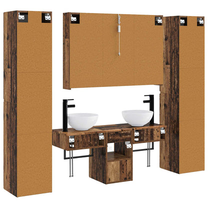 Bathroom Furniture Set 6 pcs Old Wood Engineered Wood and Glass