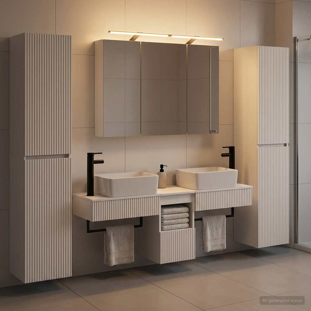Bathroom Furniture Set 6 pcs White Engineered Wood and Glass