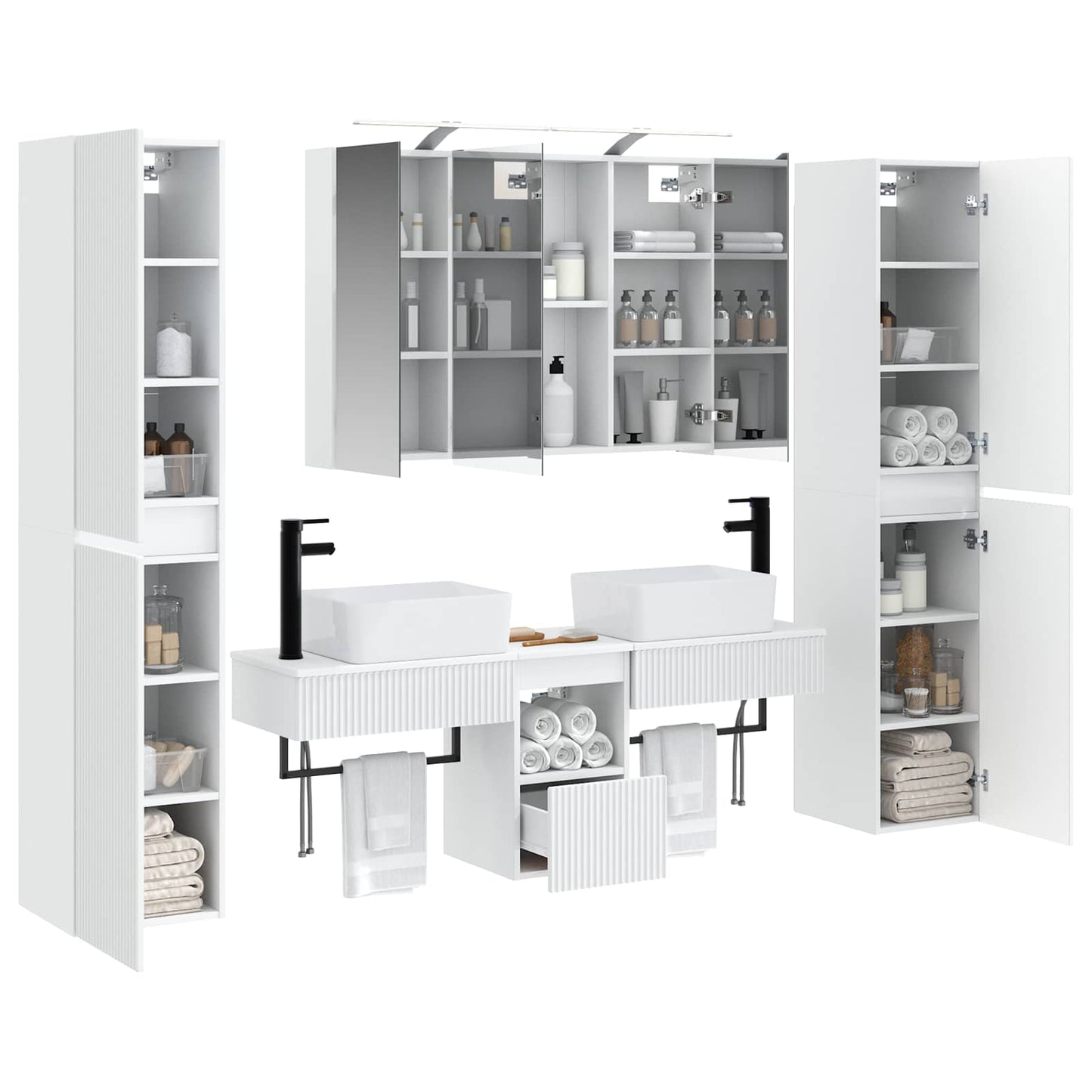 Bathroom Furniture Set 6 pcs White Engineered Wood and Glass