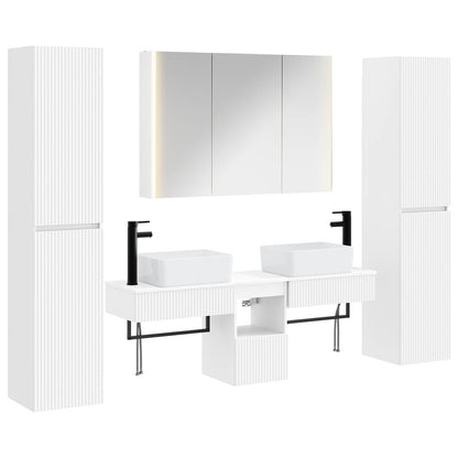 Bathroom Furniture Set 6 pcs White Engineered Wood and Glass