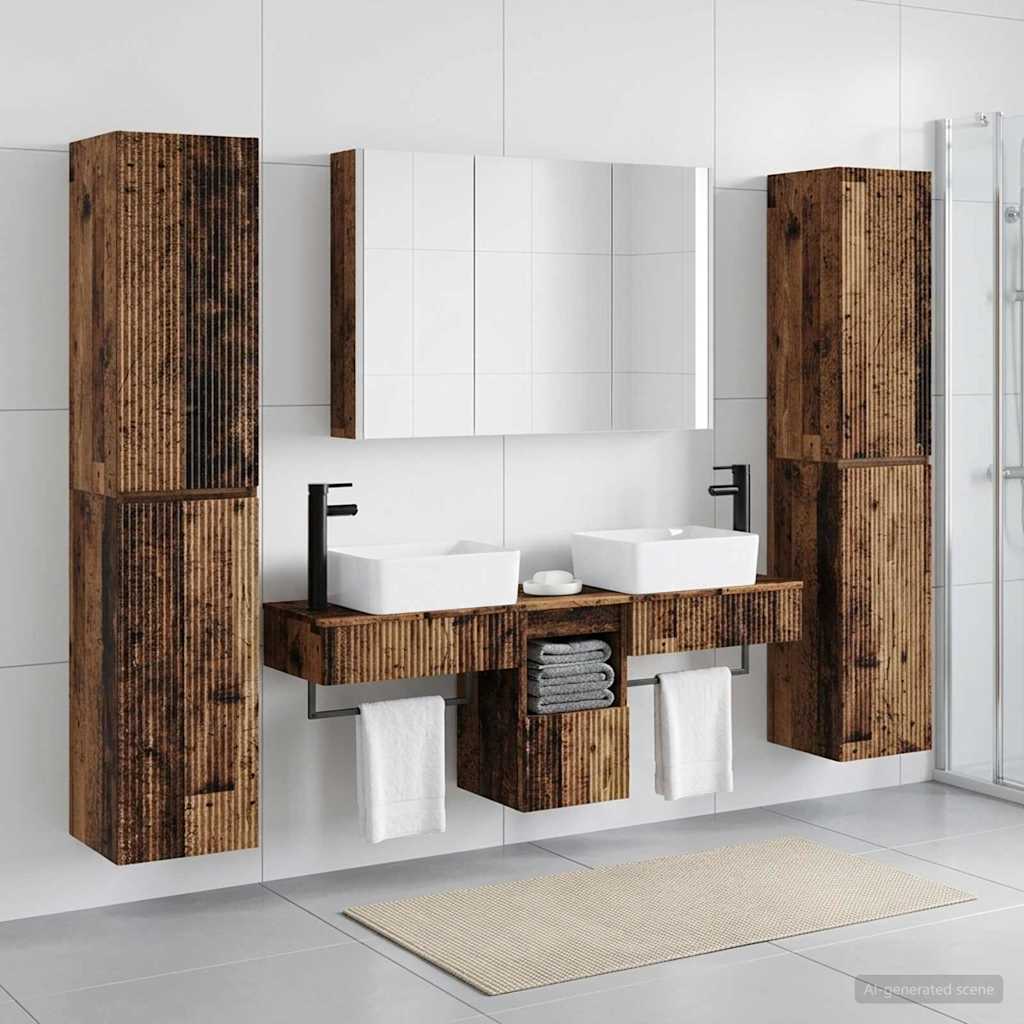 Bathroom Furniture Set 6 pcs Old Wood Engineered Wood and Glass