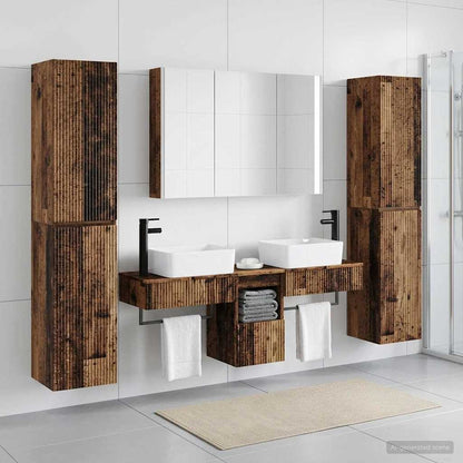 Bathroom Furniture Set 6 pcs Old Wood Engineered Wood and Glass