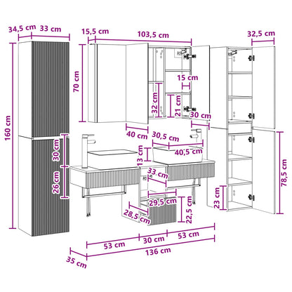 Bathroom Furniture Set 6 pcs Old Wood Engineered Wood and Glass