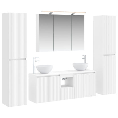 Bathroom Furniture Set 6 pcs White Engineered Wood and Glass