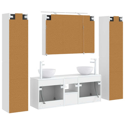 Bathroom Furniture Set 6 pcs White Engineered Wood and Glass