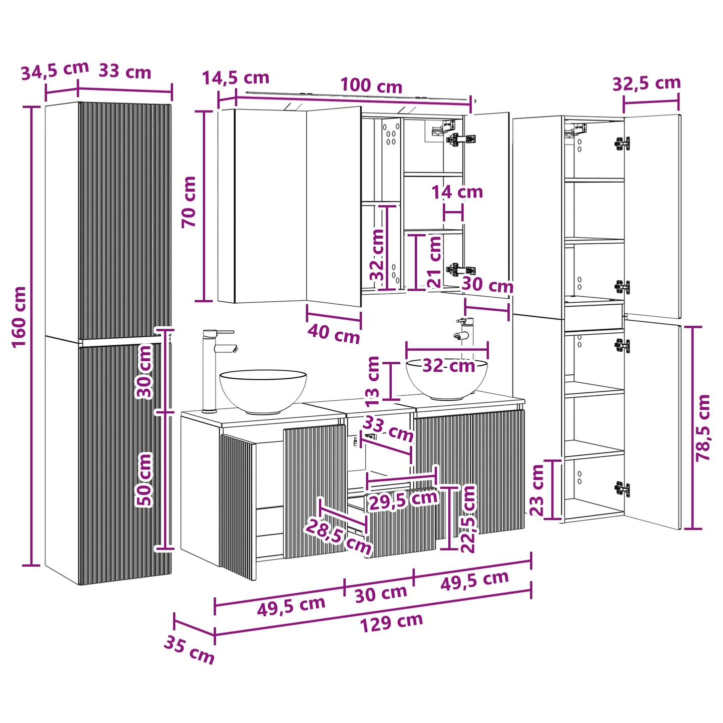 Bathroom Furniture Set 6 pcs Grey Sonoma