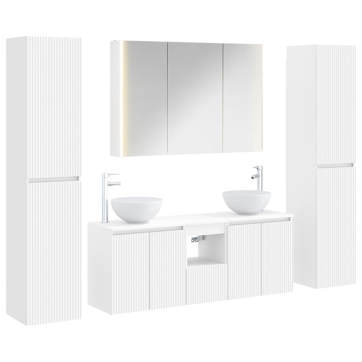Bathroom Furniture Set 6 pcs White Engineered Wood and Glass