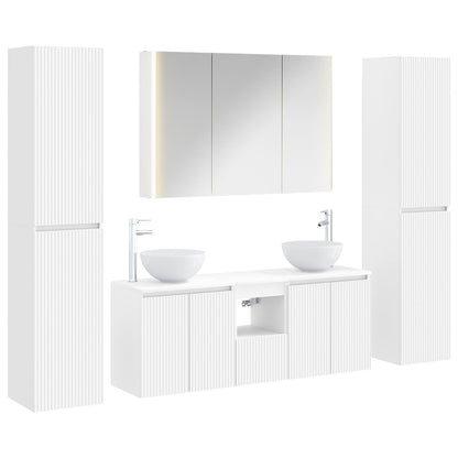Bathroom Furniture Set 6 pcs White Engineered Wood and Glass
