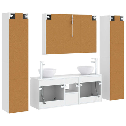 Bathroom Furniture Set 6 pcs White Engineered Wood and Glass