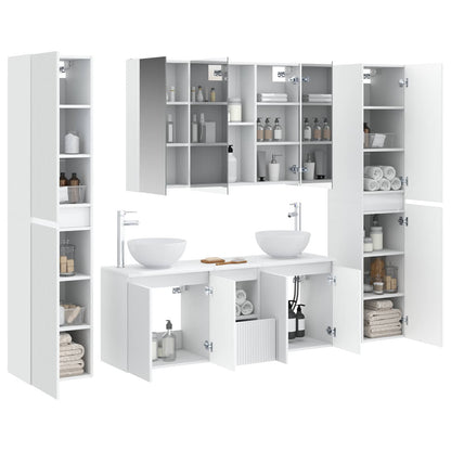 Bathroom Furniture Set 6 pcs White Engineered Wood and Glass