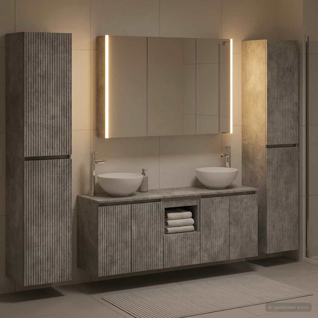 Bathroom Furniture Set 6 pcs Concrete Grey