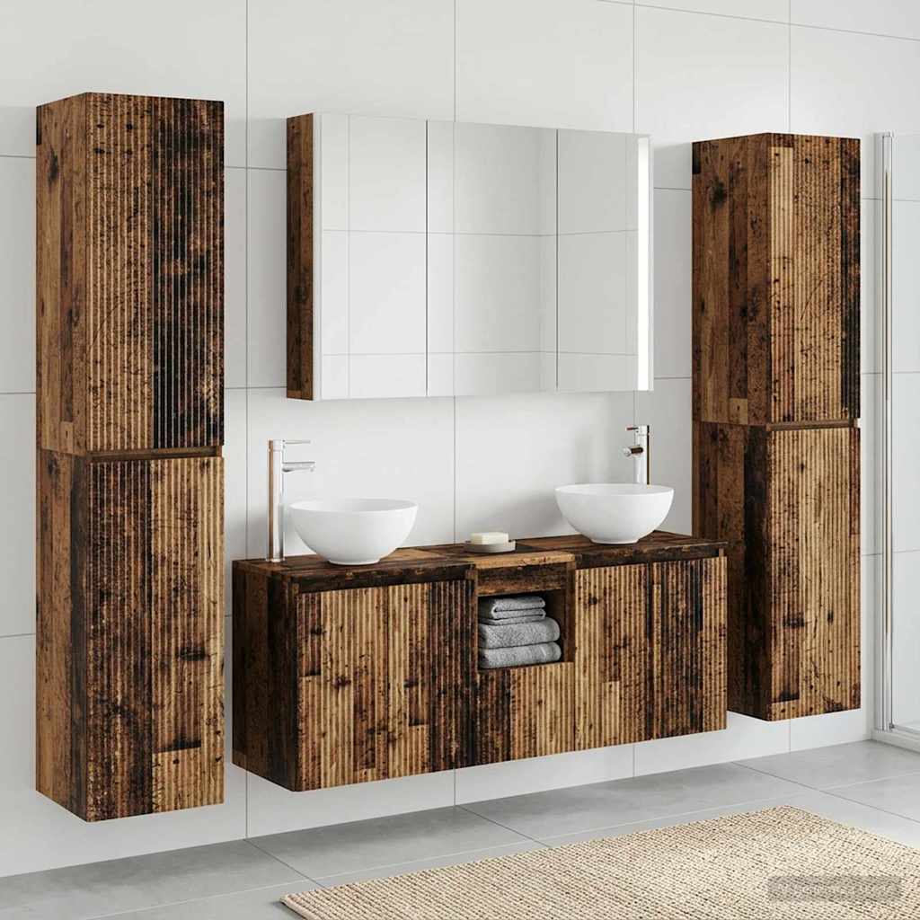 Bathroom Furniture Set 6 pcs Old Wood Engineered Wood and Glass