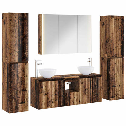 Bathroom Furniture Set 6 pcs Old Wood Engineered Wood and Glass