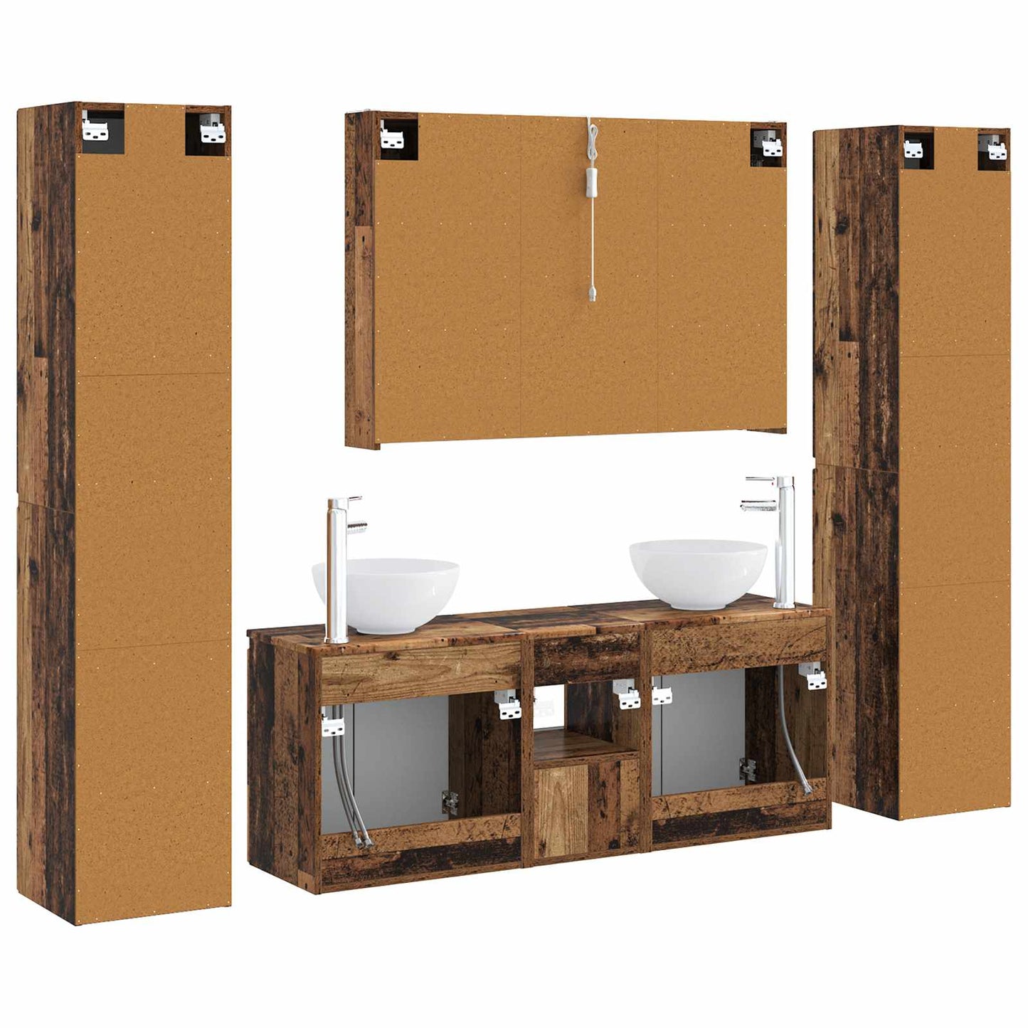 Bathroom Furniture Set 6 pcs Old Wood Engineered Wood and Glass