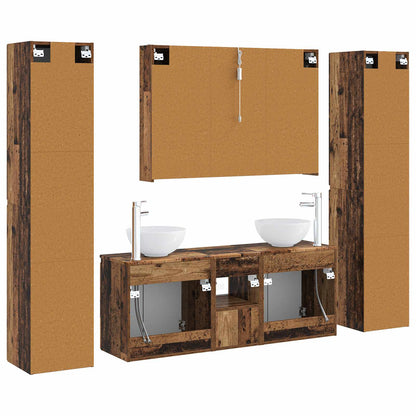 Bathroom Furniture Set 6 pcs Old Wood Engineered Wood and Glass