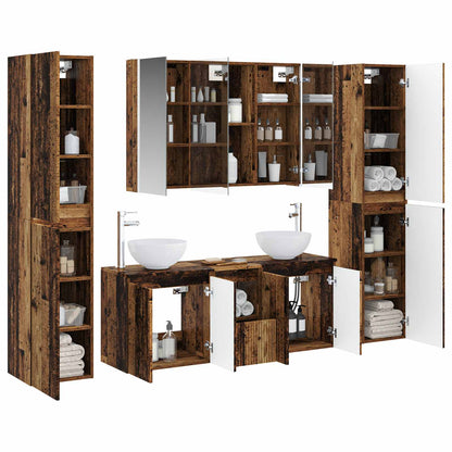 Bathroom Furniture Set 6 pcs Old Wood Engineered Wood and Glass