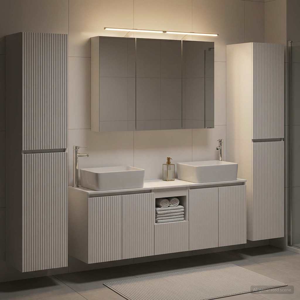 Bathroom Furniture Set 6 pcs White Engineered Wood and Glass