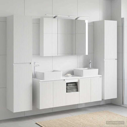 Bathroom Furniture Set 6 pcs White Engineered Wood and Glass