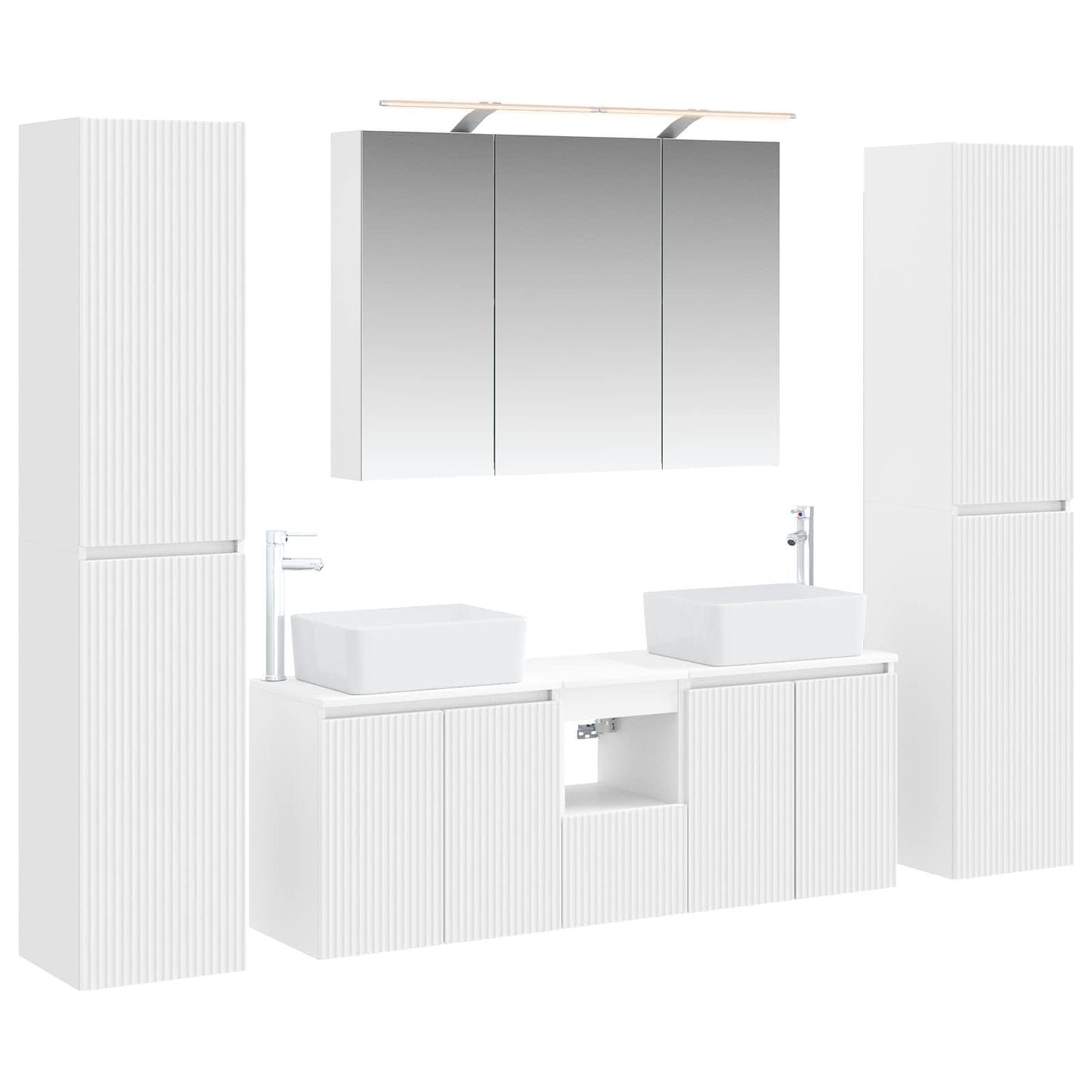 Bathroom Furniture Set 6 pcs White Engineered Wood and Glass